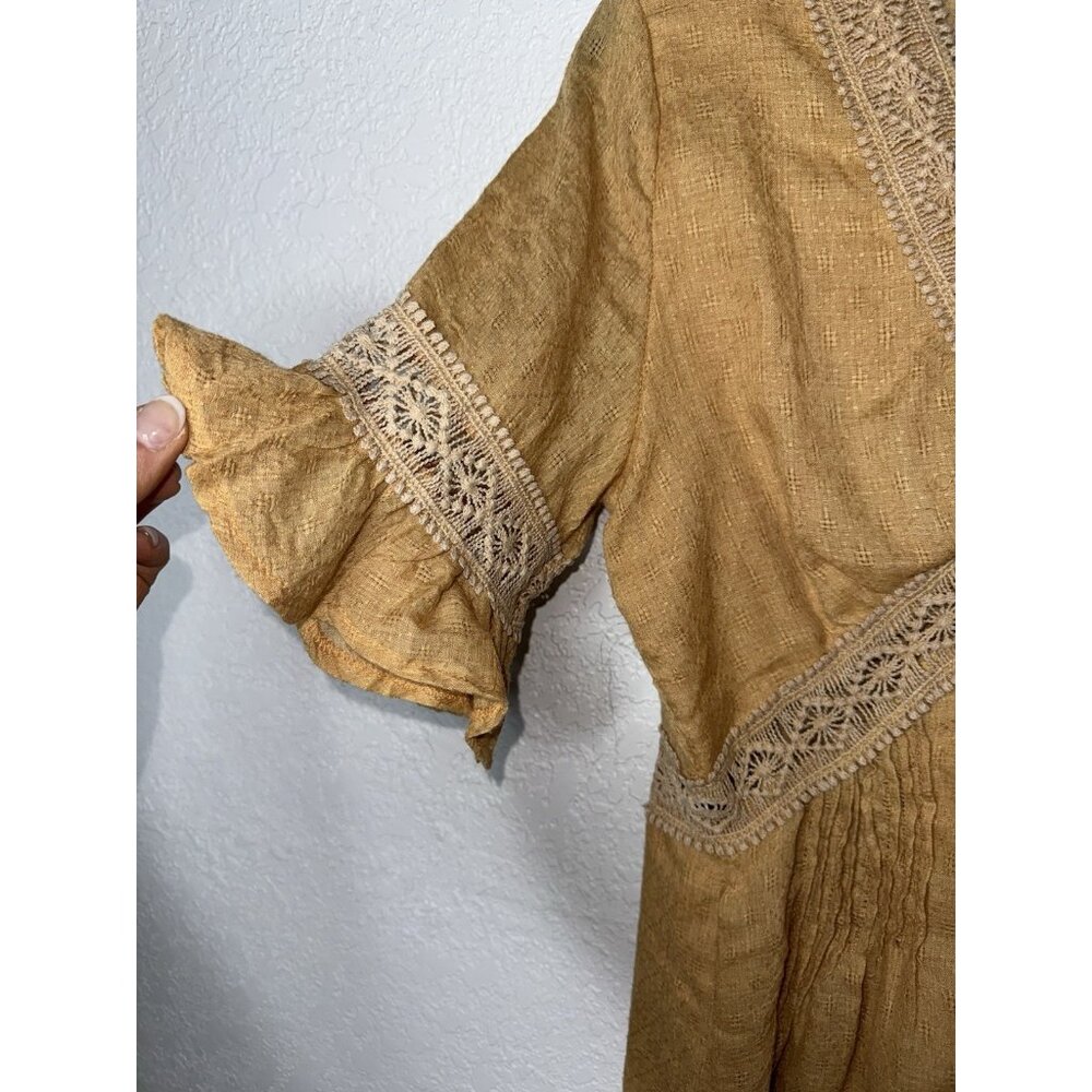 Princess Polly Boho Crochet Babydoll Dress Women Size 2 Darling Mustard Yellow R - Picture 7 of 12